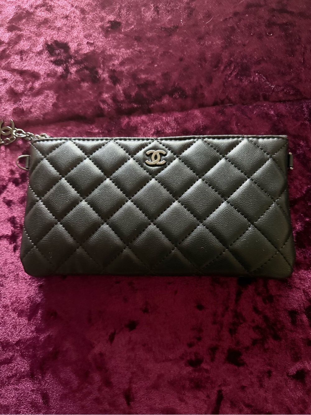 Source Unknown Black Quilted Crossbody Wristlet with CC Accent
